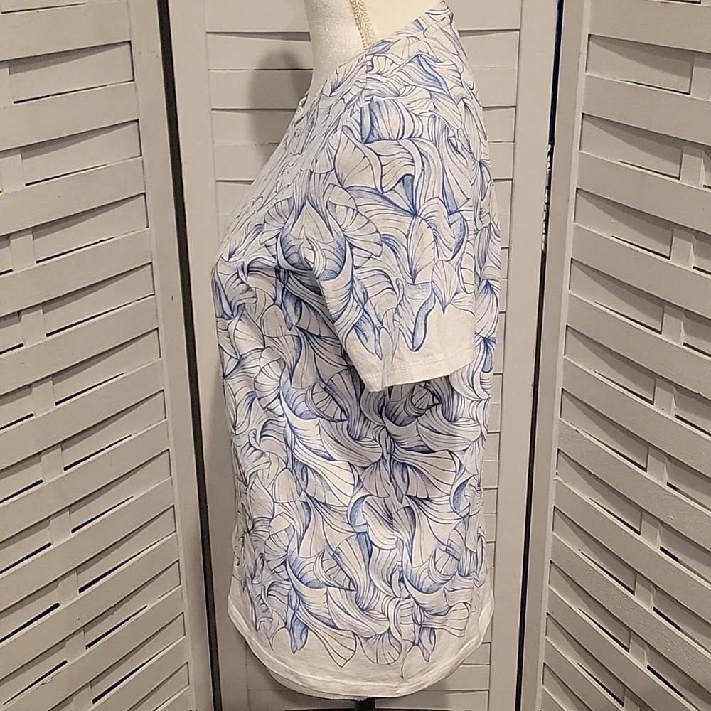 Tory Burch Blue And White Geometric Design T Shirt Size XS - Picture 4 of 6
